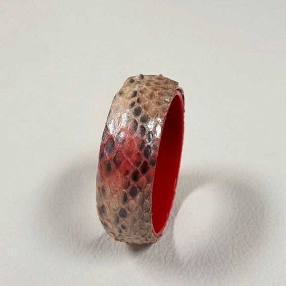 Hand Painted/ Python Snakeskin Chunky Bangle Bracelet / Pink/ Red - Picture 8 of 15